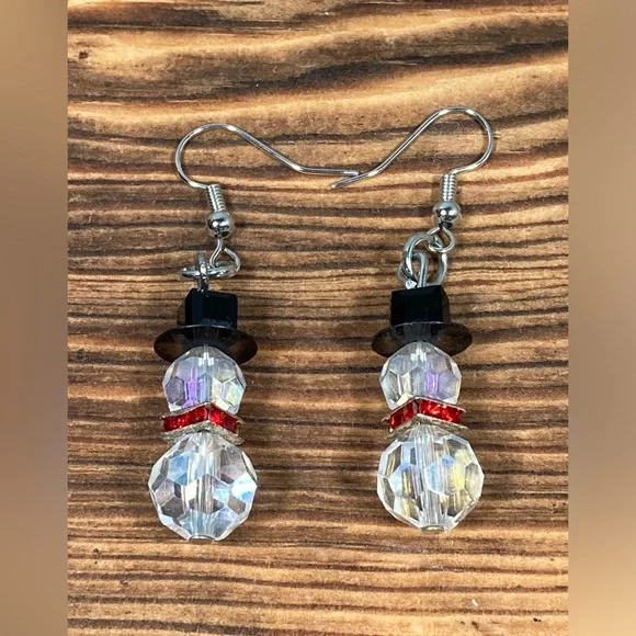 Elegant Crystal Rhinestone Snowman Dangle Drop Earrings 1.25” - Picture 1 of 6